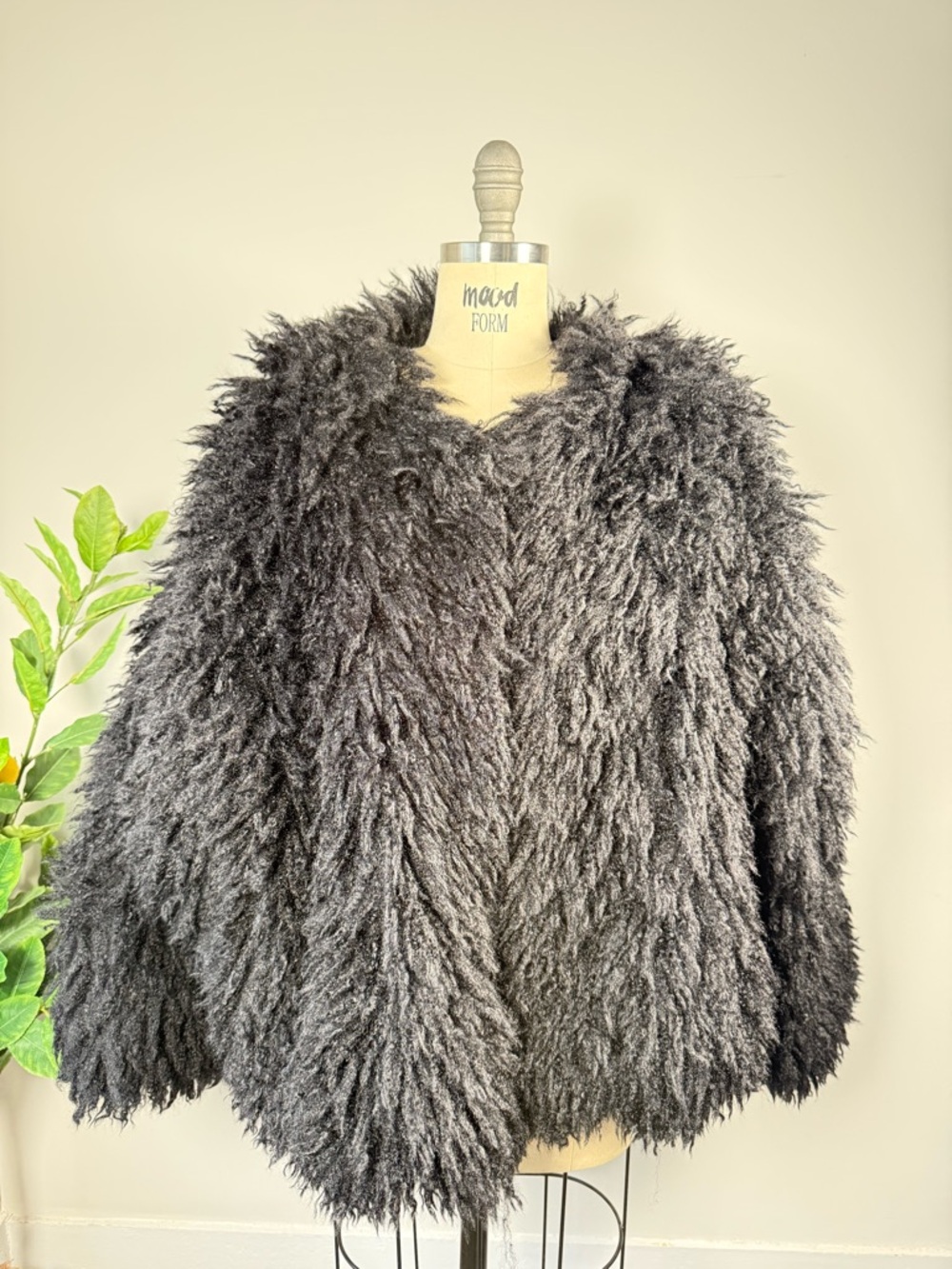 PrettyLittleThing Faux Fur Jacket Black Shaggy Coat Size 14 Large